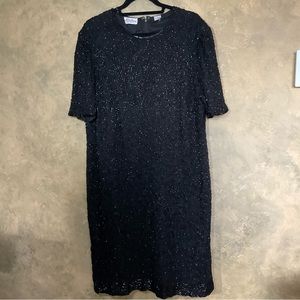 Vintage 80s Beaded Genuine Silk Sheath Midi Dress